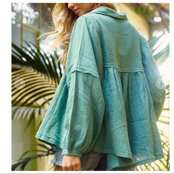 #08 Boho Chic Cotton Gauze Fabric Solid BabyDoll Top - Picture 3 of 7